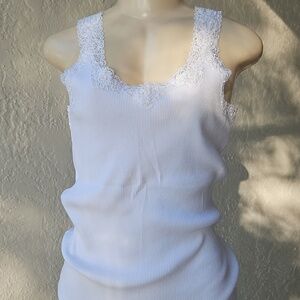 Chico's White Lace-Trim Ribbed Camisole M
